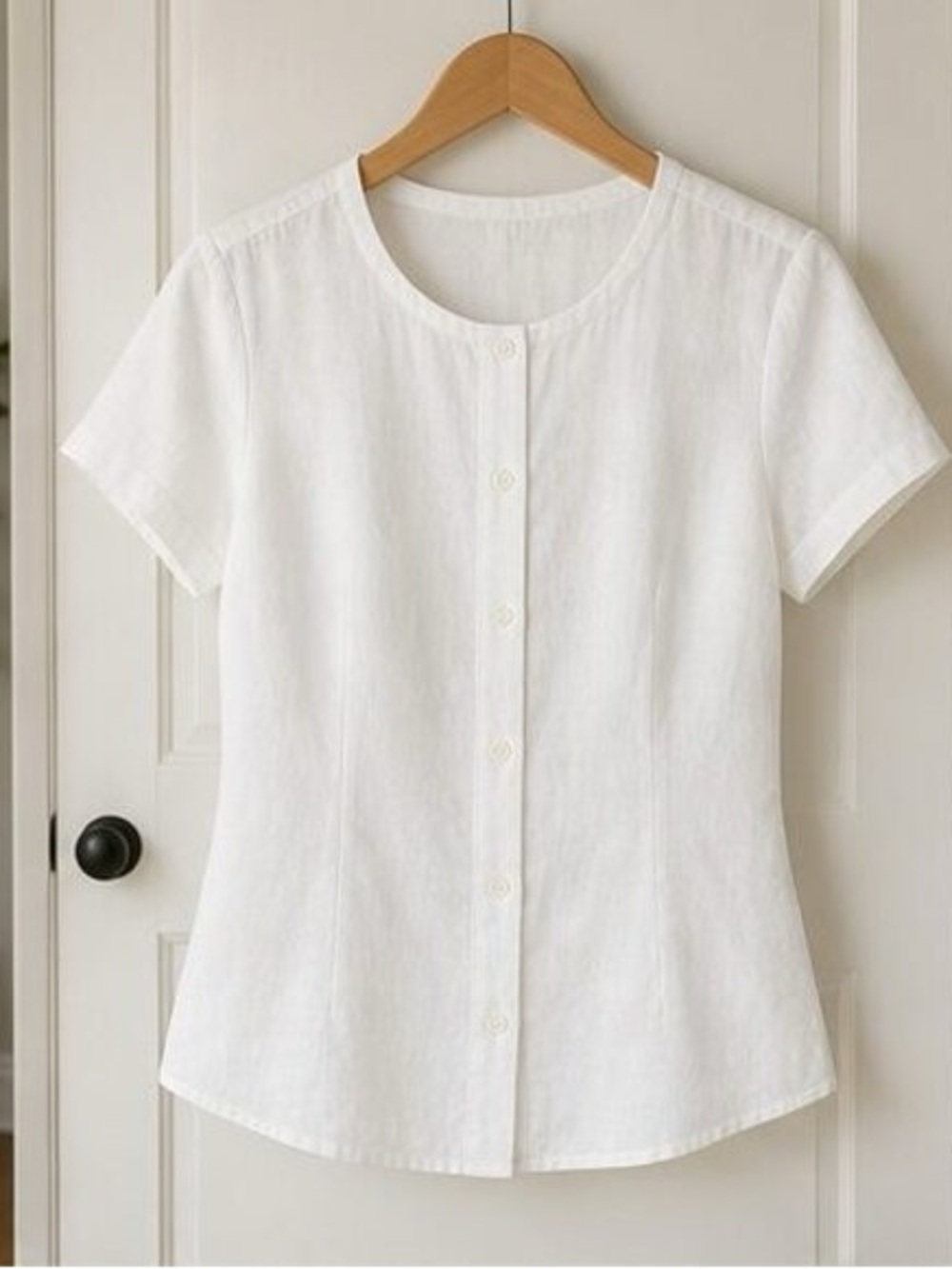 Classic White Button-Front Linen Top - Women's